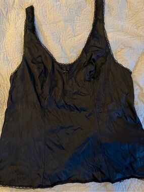 Vanity Fair Black Lace-Trim Satin Cami Top